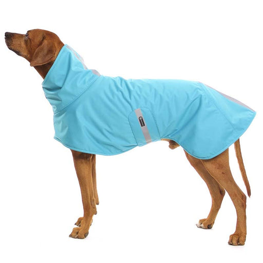River Ridgeback, mit blauem Softshellwintermantel , von Sofa Dog Wear
