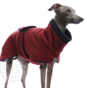 Windspiel, mit rot-schwarzer Soft Fleece Jacke, von DG Dog Gear
