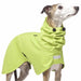Whippet, mit grünem Regenmantel von Sofa Dog Wear