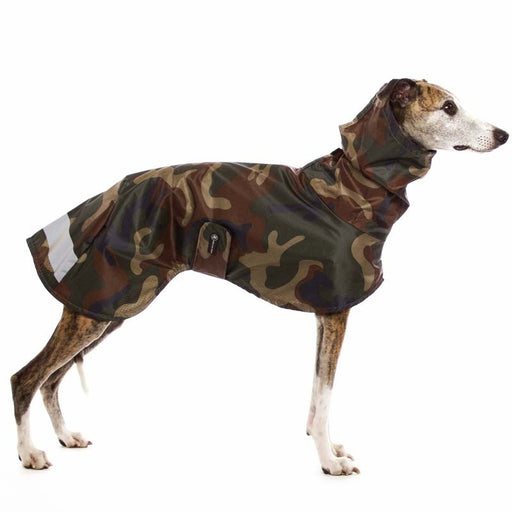 Whippet, mit camouflage Regenmantel, von Sofa Dog Wear