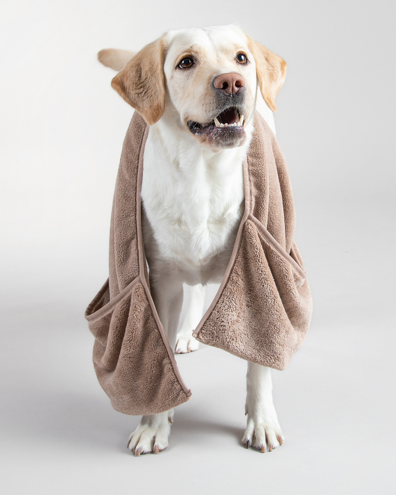 Trockentuch für Hunde in Beige von Paikka mit weißem Labrador