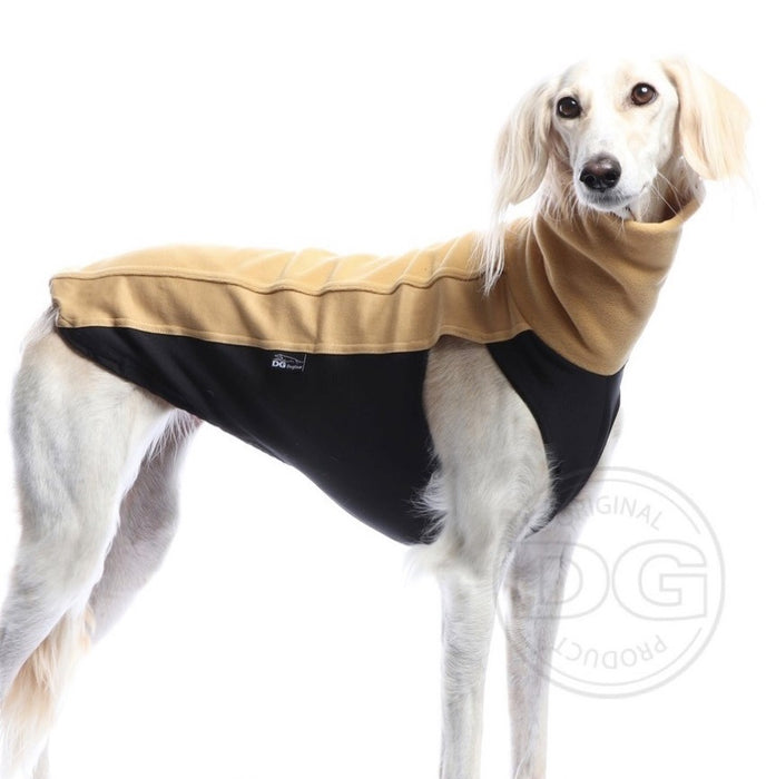 Saluki, in senf-schwarzem Outdoor Fleece Top, von DG Dog Gear