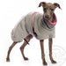 Whippet-Welpe, mit grau-rosa Soft Fleece Jacke, von DG Dog Gear