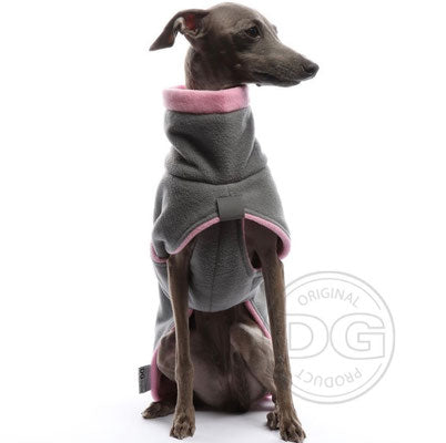 Windspiel, mit grau-pinker Soft Fleece Jacke, von DG Dog Gear
